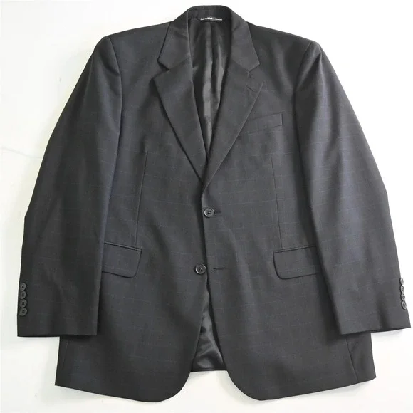 Paul Dione‎ 42R 34x32 Black Windowpane Lee CT 100% Wool Mens Jacket Pants Suit